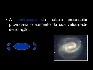 A  contracção  da nébula proto-solar provocaria o aumento da sua velocidade de rotação. 