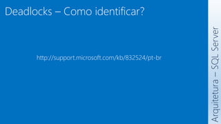 http://support.microsoft.com/kb/832524/pt-br
Arquitetura
–
SQL
Server
Deadlocks – Como identificar?
 