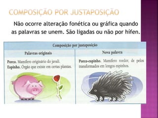 Não ocorre alteração fonética ou gráfica quando
as palavras se unem. São ligadas ou não por hífen.
 