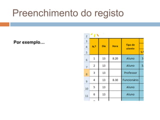 Preenchimento do registoPor exemplo…