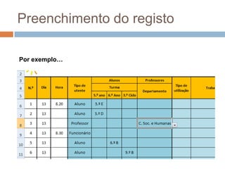 Preenchimento do registoPor exemplo…