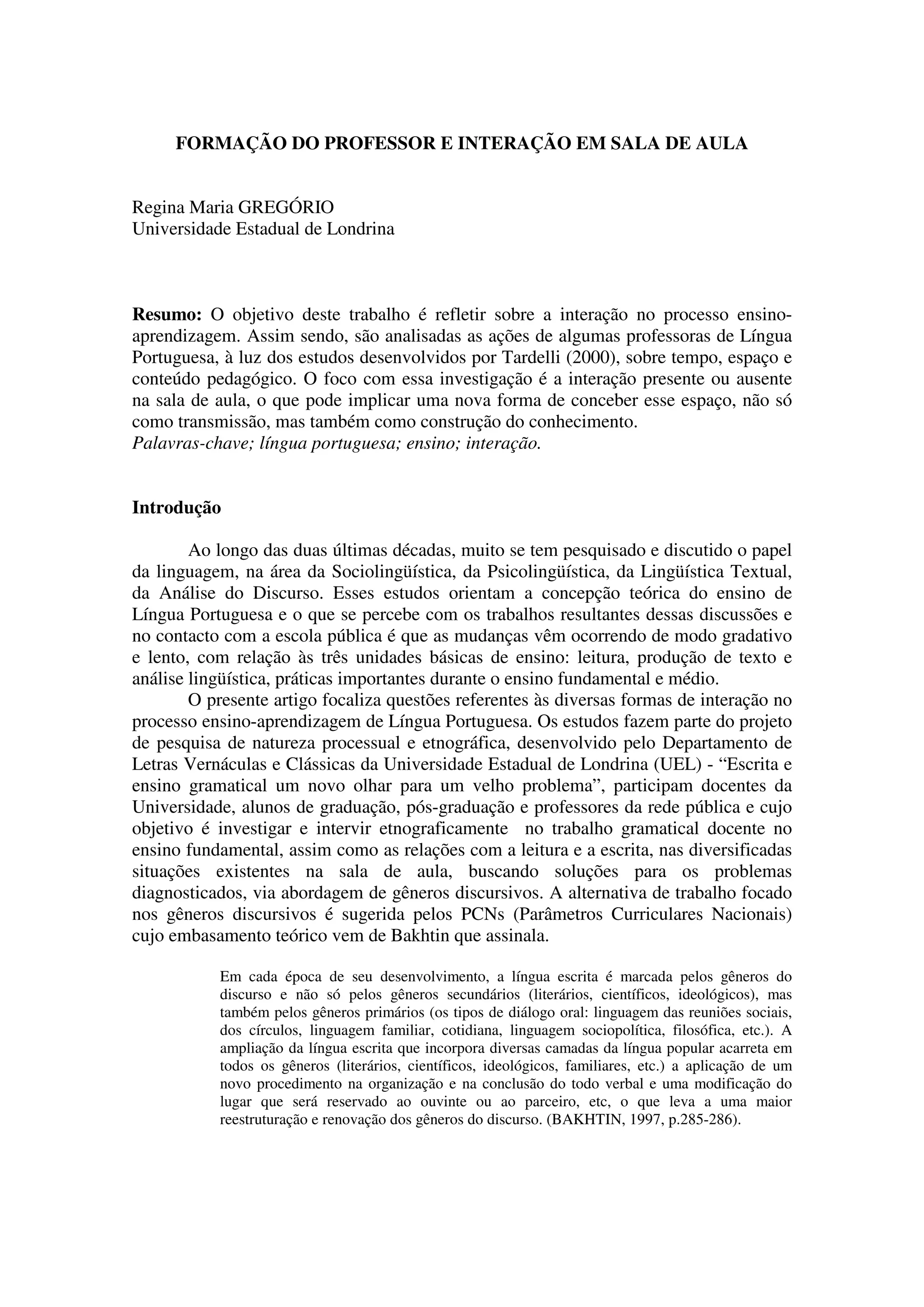 Formação de professor e interação em sala de aula | PDF | Education