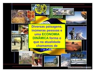 Diversas paisagens,
inúmeras pessoas e
uma ECONOMIA
DINÂMICA forma o
que na atualidade
chamamos de
BRASIL.
 