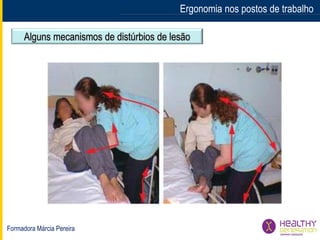Formadora Márcia Pereira
Ergonomia nos postos de trabalho
Alguns mecanismos de distúrbios de lesão
 