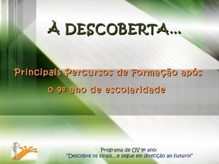 À DESCOBERTA… Principais Percursos de Formação após o 9º ano de escolaridade  Programa de OV 9º ano:  “ Descobre os sinais…e segue em direcção ao futuro!” 
