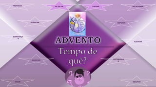 PREPARAR
ESPERAR
ESCUTAR
SILENCIAR
RELACIONAR
VIGIAR
ESPERANÇA
R
ALEGRAR
TESTEMUNHA
R
ANUNCIAR
HÁ DE VIR CHEGAR
 