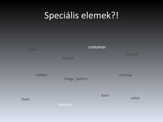 Speciális elemek?! actions button container image_button submit form hidden token markup item value 
