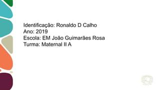 Identificação: Ronaldo D Calho
Ano: 2019
Escola: EM João Guimarães Rosa
Turma: Maternal II A
 