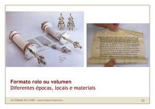 Formato rolo ou volumen
Diferentes épocas, locais e materiais

AS FORMAS DO LIVRO · Laura Klemz Guerrero   20
 