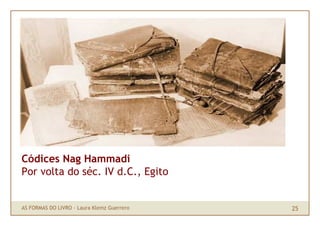 Códices Nag Hammadi
Por volta do séc. IV d.C., Egito


AS FORMAS DO LIVRO · Laura Klemz Guerrero   25
 