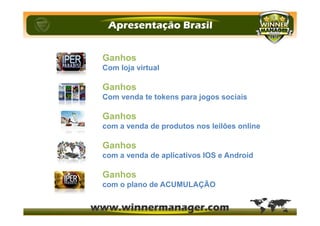 Ganhos
Com loja virtual
Ganhos
Com venda te tokens para jogos sociais
Ganhos
com a venda de produtos nos leilões online
Ganhos
com a venda de aplicativos IOS e Android
Ganhos
com o plano de ACUMULAÇÃO
 