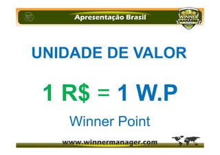 UNIDADE DE VALOR
1 R$ = 1 W.P
Winner Point
 