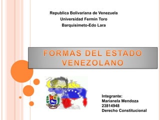 Republica Bolivariana de Venezuela
Universidad Fermín Toro
Barquisimeto-Edo Lara
Integrante:
Marianela Mendoza
23814948
Derecho Constitucional
 