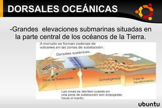 DORSALES OCEÁNICAS -Grandes  elevaciones submarinas situadas en la parte central de los océanos de la Tierra. 