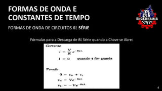 FORMAS DE ONDA E
CONSTANTES DE TEMPO
FORMAS DE ONDA DE CIRCUITOS RL SÉRIE
Fórmulas para a Descarga de RL Série quando a Chave se Abre:
4
 