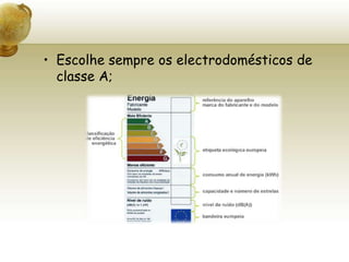 Escolhe sempre os electrodomésticos de classe A; 