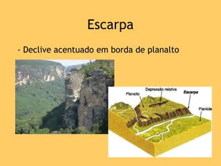 Escarpa
- Declive acentuado em borda de planalto
 