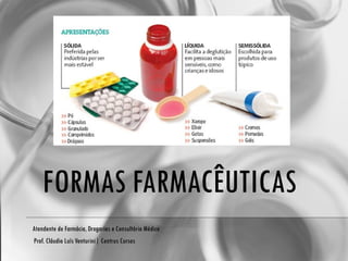 FORMAS FARMACÊUTICAS  Atendente de Farmácia, Drogarias e Consultório Médico Prof. Cláudio Luís Venturini| Centrus Cursos 