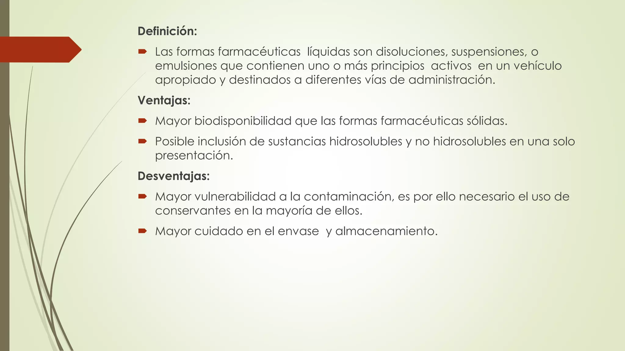 Formas farmacéuticas liquidas y gaseosas