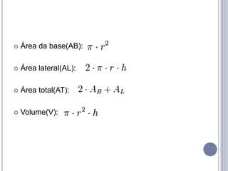    Área da base(AB):

   Área lateral(AL):

   Área total(AT):

   Volume(V):
 