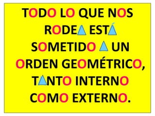 TODOLOQUE NOSRODEAESTÁSOMETIDOAUNORDENGEOMÉTRICO,TANTOINTERNOCOMOEXTERNO.