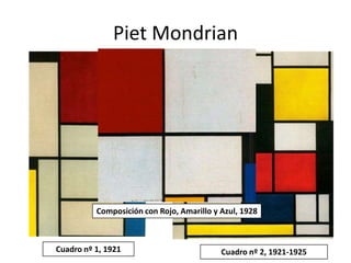 PietMondrianComposición con Rojo, Amarillo y Azul, 1928Cuadro nº 1, 1921Cuadro nº 2, 1921-1925