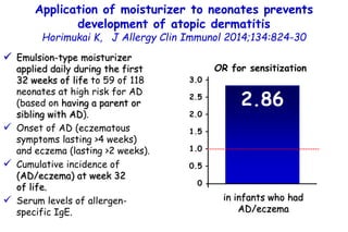 Application of moisturizer to neonates prevents
development of atopic dermatitis
Horimukai K, J Allergy Clin Immunol 2014;...