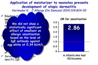  Emulsion-type moisturizer
applied daily during the first
32 weeks of life to 59 of 118
neonates at high risk for AD
(bas...