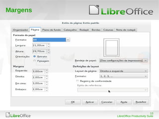 13
LibreOffice Productivity Suite
Margens
 