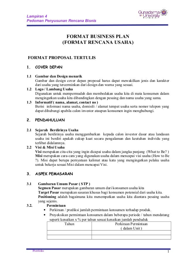 contoh format business plan sederhana