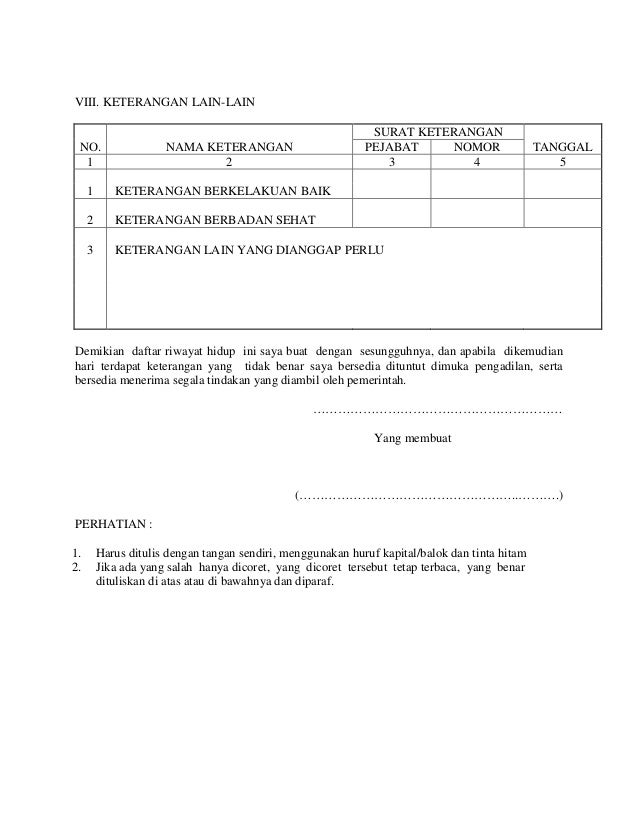 Format Daftar Riwayat Hidup TKT 2016