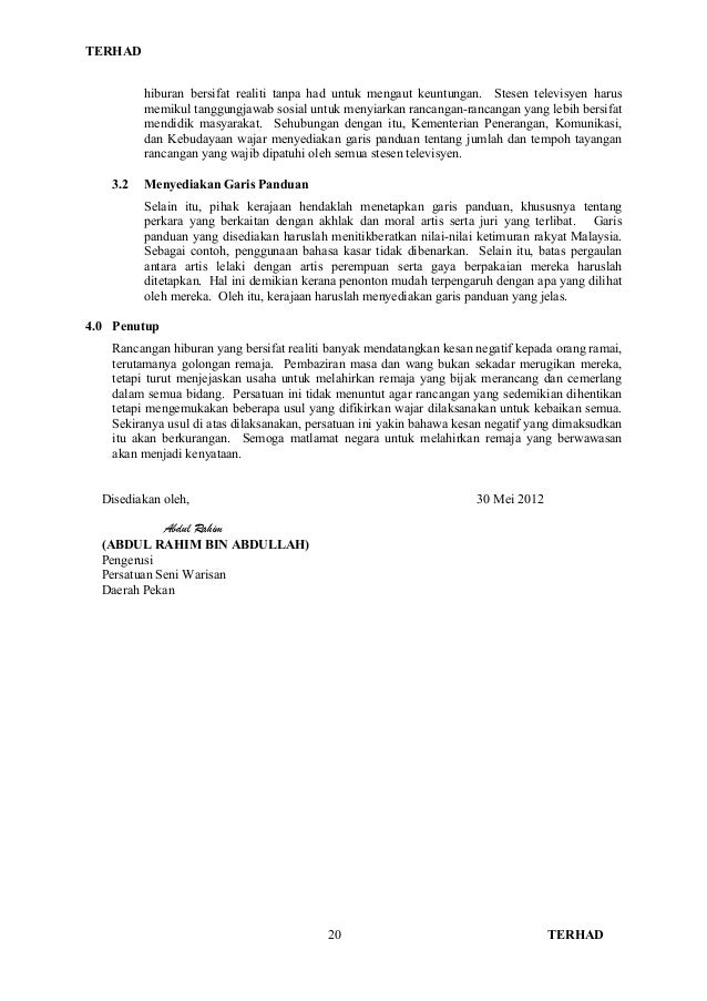 Format dan Contoh penulisan esei berformat