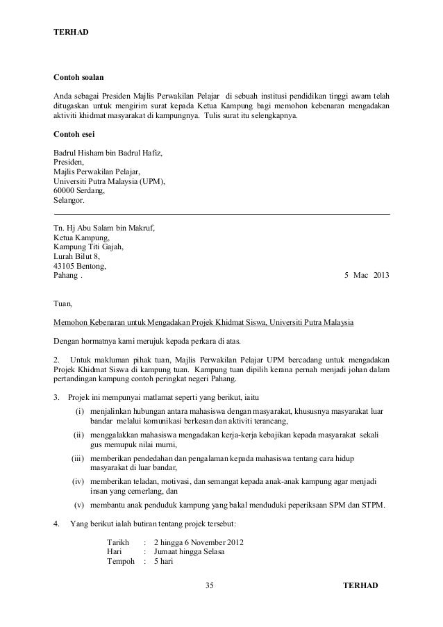 Contoh Surat Kepada Pejabat Ketua Menteri Sabah
