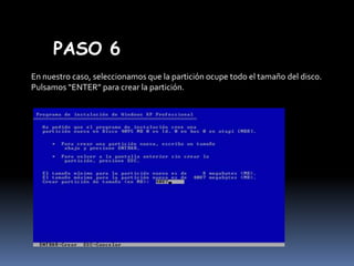 PASO 6
En nuestro caso, seleccionamos que la partición ocupe todo el tamaño del disco.
Pulsamos “ENTER” para crear la partición.

 