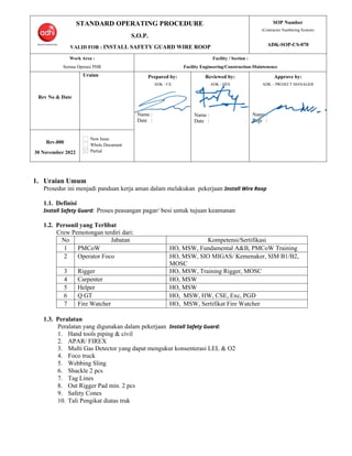 Roop Guard Standard Operating Procedure for Installing Safety Guard Wire Roop | DOC