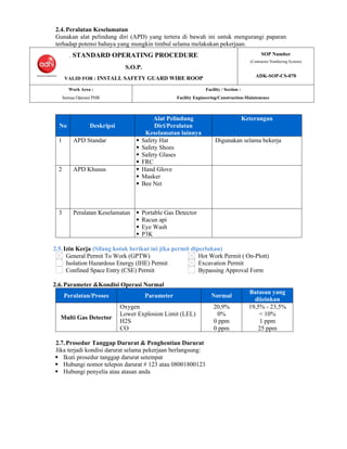 Api Roop Standard Operating Procedure for Installing Safety Guard Wire Roop | DOC