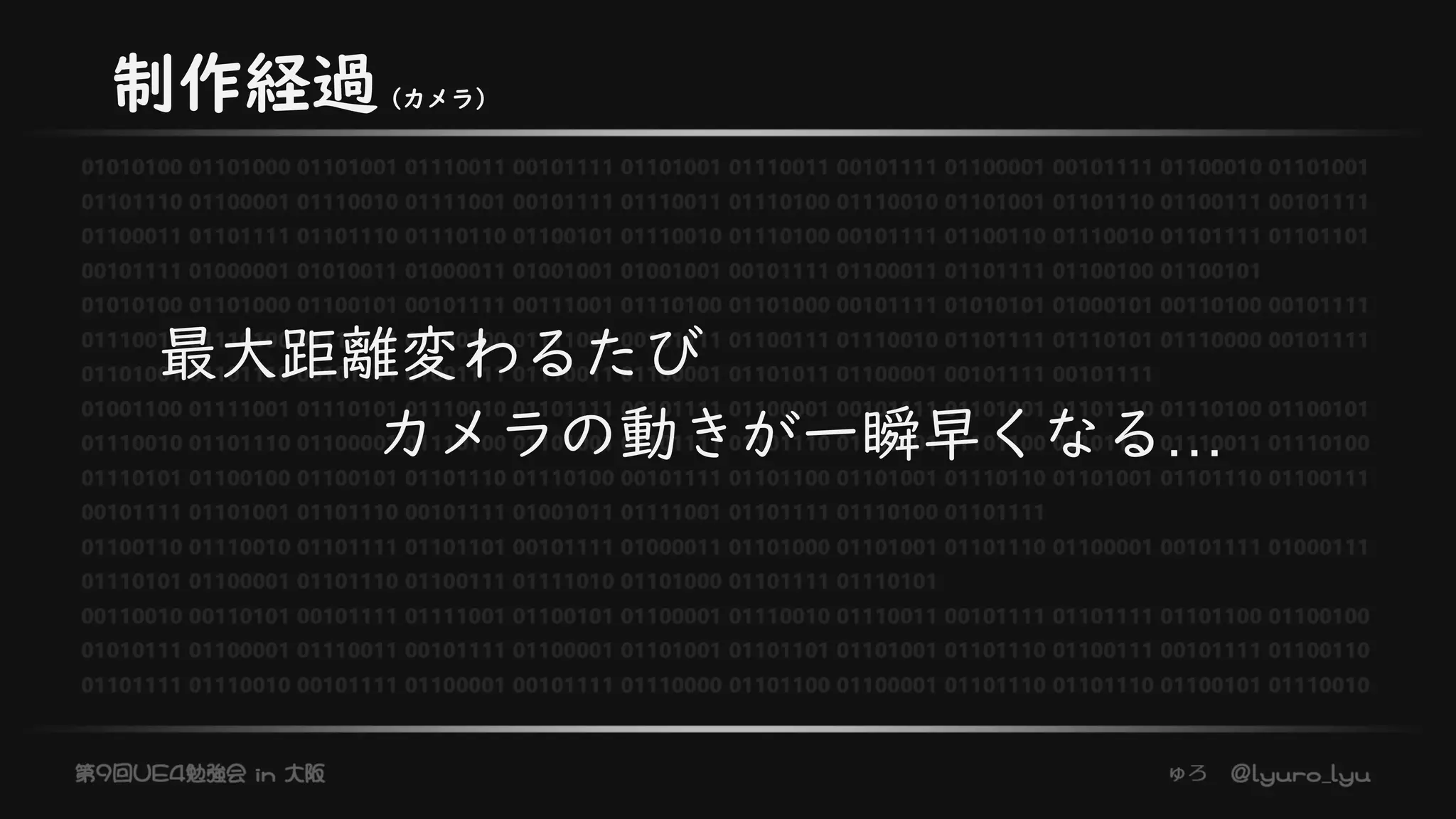 制作経過（カメラ）
最大距離変わるたび
カメラの動きが一瞬早くなる…
 