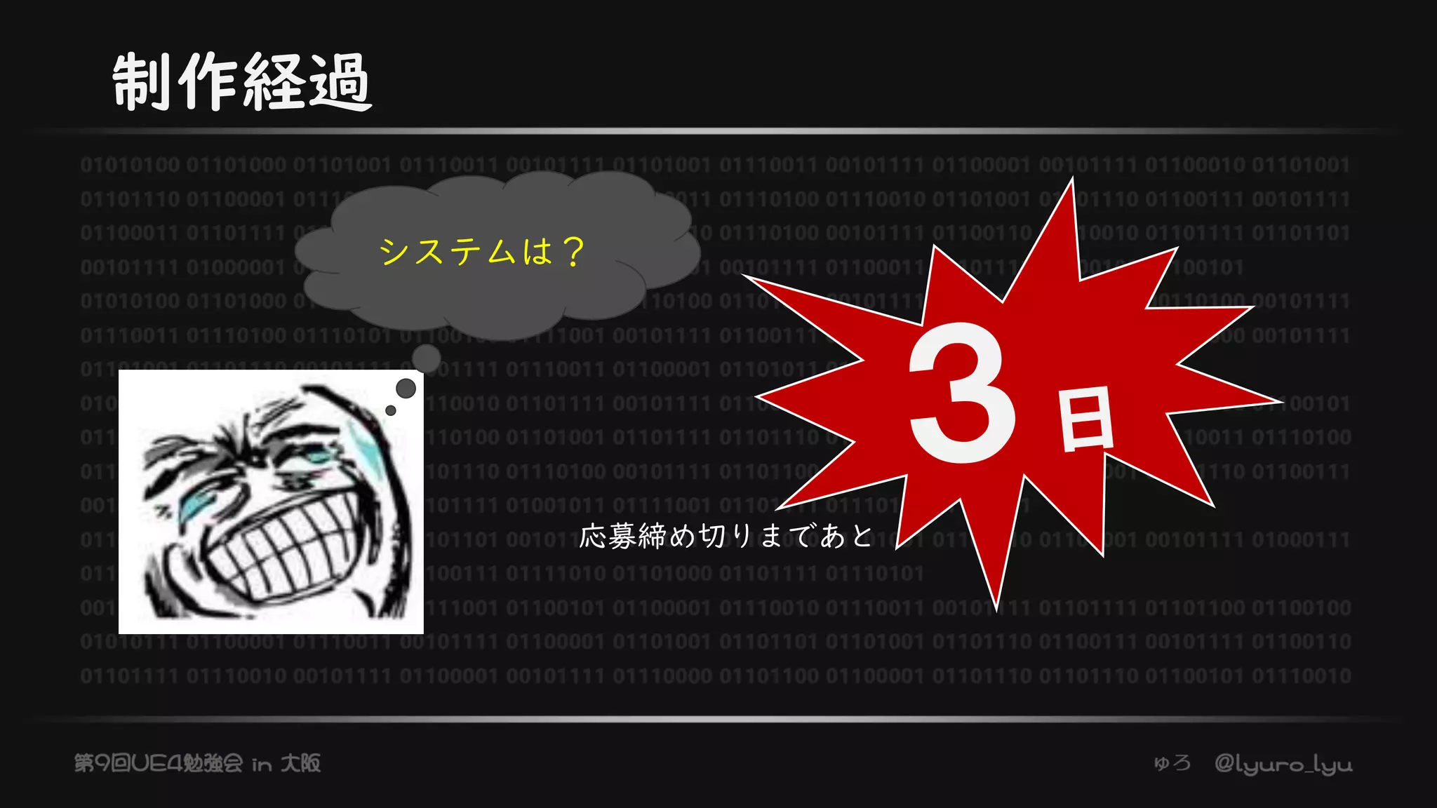 制作経過
システムは？
応募締め切りまであと
 