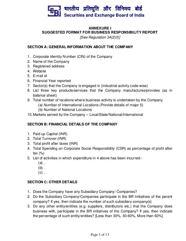 Format for business responsibility report (brr)