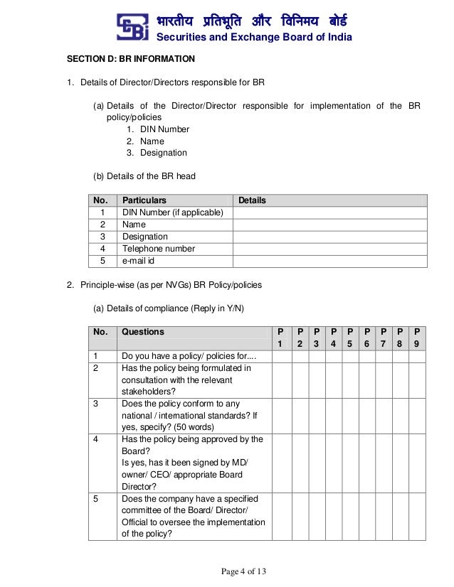Format for business responsibility report (brr)