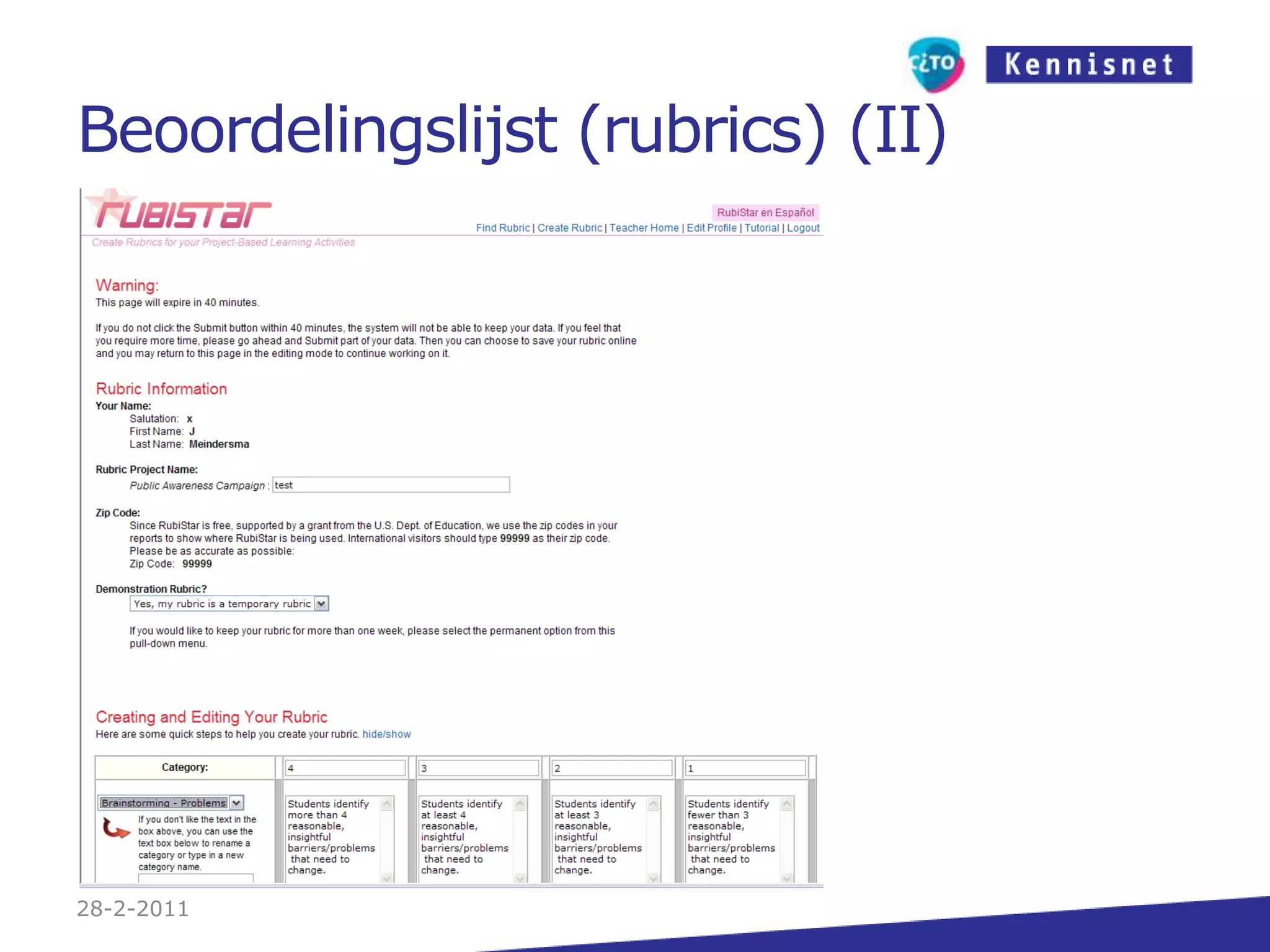 Peer Assessment en zelfevaluatie27-2-2011Geven van beoordelingen aan jezelf als student en aan je medestudentenMeestal over een product, prestatie of projectDrie vormen van beoordeling:Ranking(van beste tot slechtste)Pot verdelen (een pot punten of geld door het team onderling laten verdelen)Aan de hand van opgestelde criteria studenten elkaar laten beoordelen (bijvoorbeeld via rubrics)