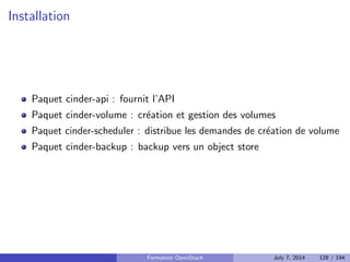 Plan 
1 Le Cloud : vue d'ensemble 
2 OpenStack : projet, logiciel et utilisation 
3 Deployer OpenStack 
Les briques necessaires 
Keystone : Authenti 