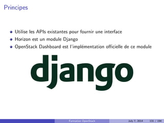 Interactions avec les autres composants 
Formation OpenStack July 7, 2014 100 / 194 
 