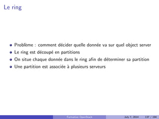 Nova api 
Double r^ole 
API de manipulation des instances par l'utilisateur 
API a destination des instances : API de metadata 
L'API de metadata doit ^etre accessible a l'adresse 
http://169.254.169.254/ 
L'API de metadata fournit des informations de con 