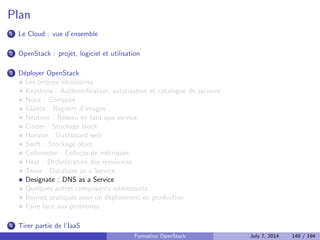 Types d'images 
Glance supporte un large eventail de types d'images, limite par le support de 
l'hyperviseur sous-jacent a Nova 
raw 
qcow2 
ami 
vmdk 
iso 
Formation OpenStack July 7, 2014 113 / 194 
 