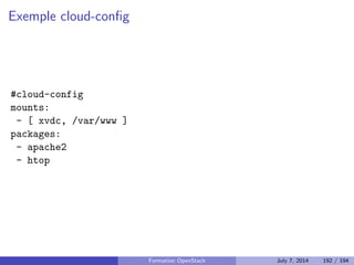 Plan 
1 Le Cloud : vue d'ensemble 
2 OpenStack : projet, logiciel et utilisation 
3 Deployer OpenStack 
Les briques necessaires 
Keystone : Authenti 