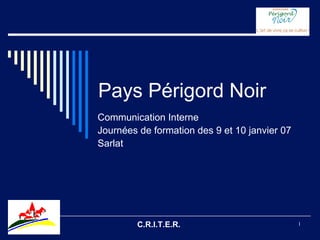 C.R.I.T.E.R.  Pays Périgord Noir Communication Interne Journées de formation des 9 et 10 janvier 07 Sarlat 