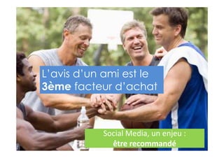 2013 Copyright : WTC Rennes / InPuzzle / Media-Marque
Frédéric Million / Grégoire Lockhart
L’avis d’un ami est le
3ème facteur d’achat
Social Media, un enjeu :
être recommandé
 