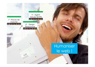 2013 Copyright : WTC Rennes / InPuzzle / Media-Marque
Frédéric Million / Grégoire Lockhart
Humaniser
le web !
8 - Design
Responsive
9 – Agent
Virtuel/ SKYPE
7 - Places de
marché
 