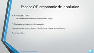 http://info.dispot.servicelogiciel.fr
Espace OT: ergonomie de la solution
• Connexion à l’outil
Une connexion sécurisée po...